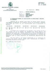 Certificado Registro Oficial de Licitadores y Empresas Clasificadas del Estado Coatings